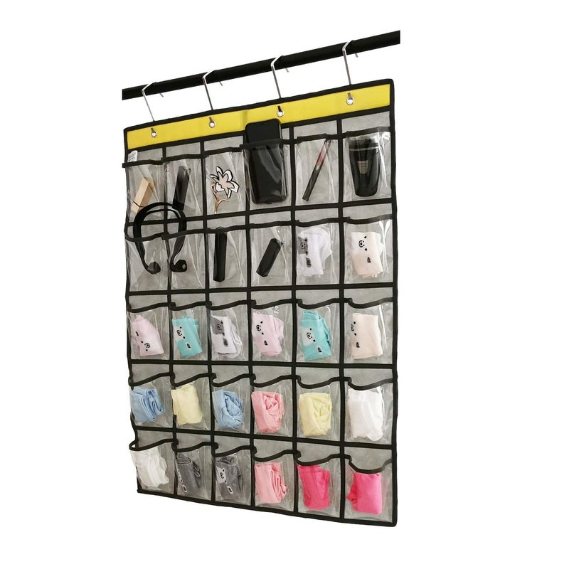 ANIZER Classroom Pocket Chart for Phone Calculator Holder Over The Door Hanging Closet Jewelry Organizer with 30 Clear Pockets (GREY) - Image 2